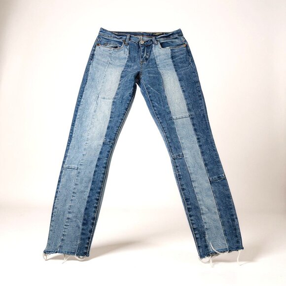 BLANKNYC Crop Patchwork Two-Tone Skinny Jeans Y2K Style Size 28 (Inseam 27") - Picture 1 of 12
